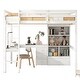 preview thumbnail 8 of 38, Full Size Loft Bed with Bulit-in L-Shaped Desk and Ladder, Wooden High Loft Bedframe with Storage Drawers and Shelves