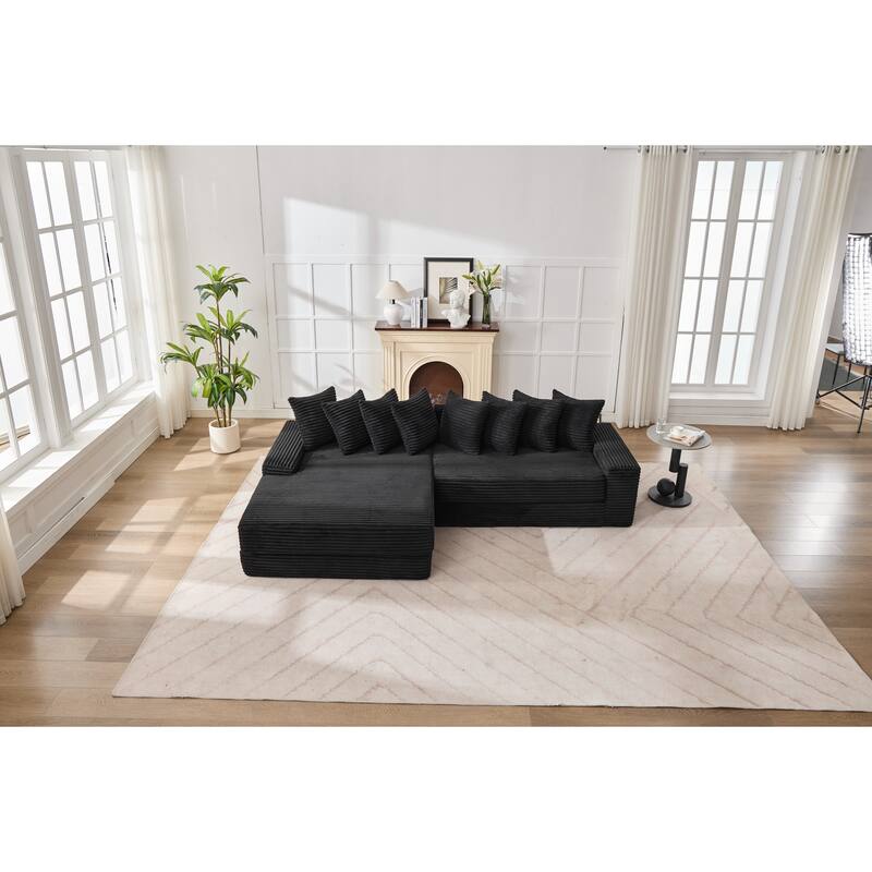 Convertible Corduroy Sofa Bed, Foldable Floor Couch, Space-Saving Sleeper Mattress Sofa, Multi-Functional Folding Bed - Black