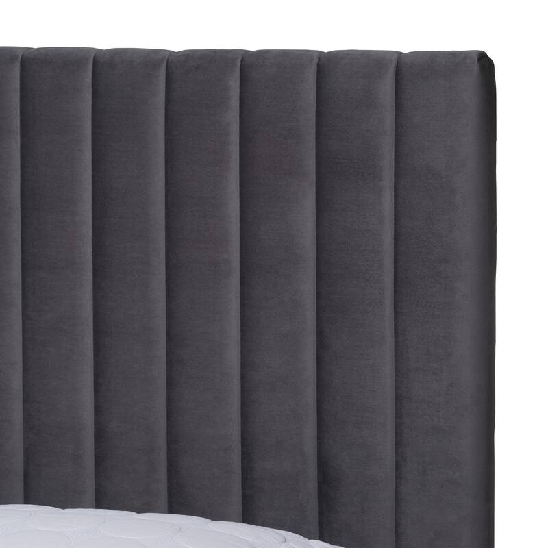 Serrano Contemporary Glam and Luxe Velvet Fabric Upholstered and Gold Metal Platform Bed