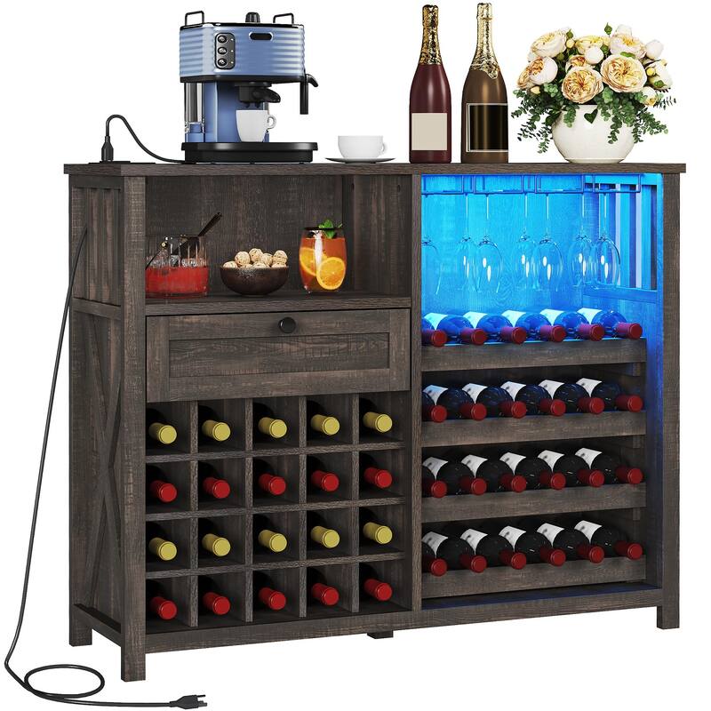 Moasis Wine Bar Cabinet with LED Light and Power Outlet - Grey