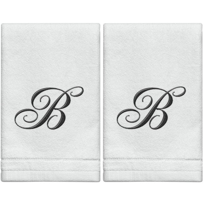 Creative Scents White Monogrammed Initial Fingertip Towels with Black Embroidery - B