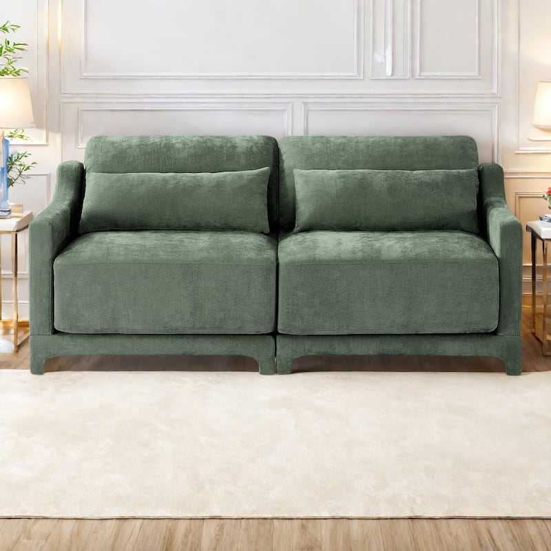 73.2" Chenille 3-Seater Sofa with 2 lumbar pillows for Living Room - Green