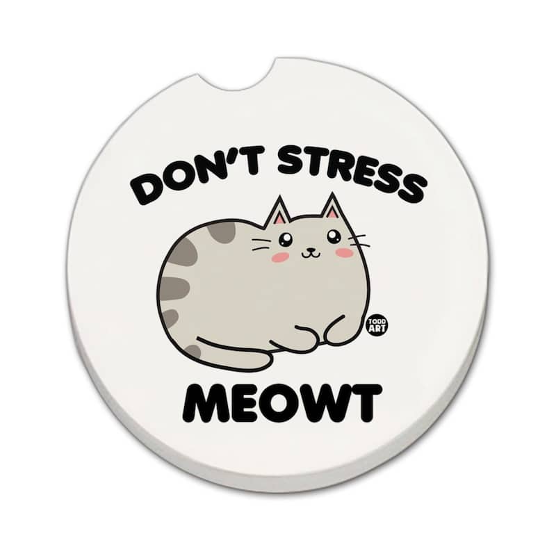 Meowt 2 Pack Absorbent Stone Coaster for Vehicle Cup Holder 2.6” Diameter Manufactured in The USA - Multi
