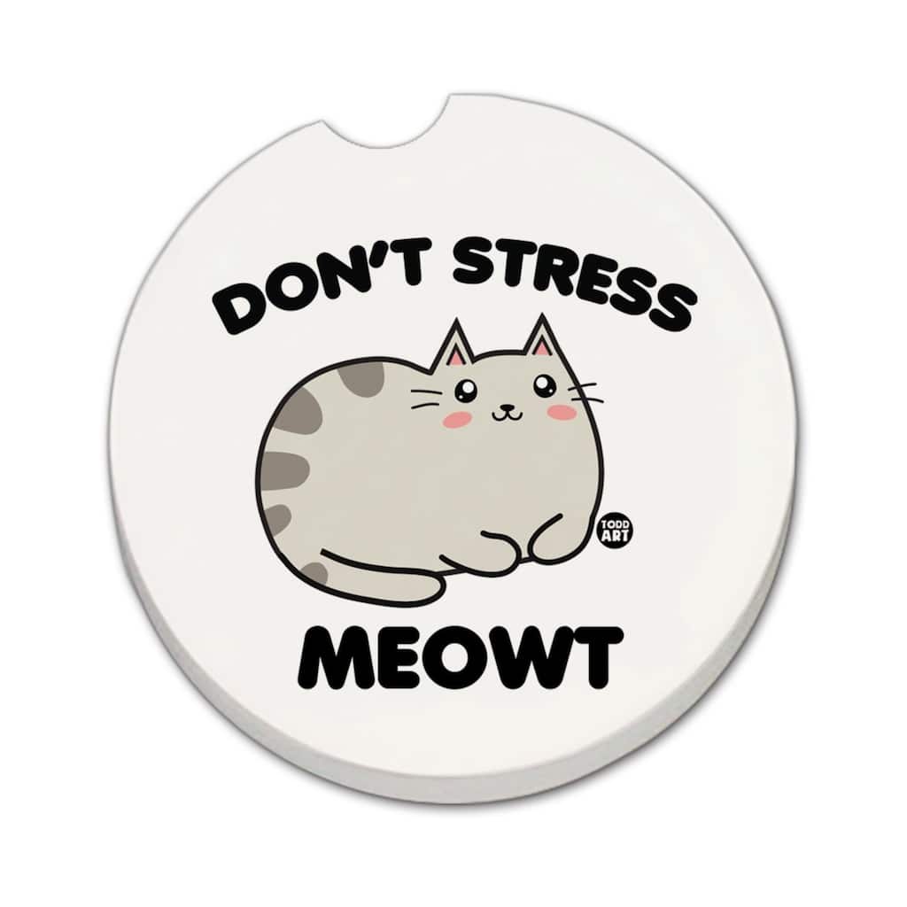 Meowt 2 Pack Absorbent Stone Coaster for Vehicle Cup Holder 2.6” Diameter Manufactured in The USA