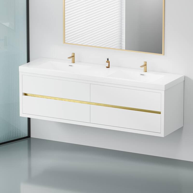 GDFStudio - Maxwell Floating Bathroom Vanity with Stone Resin Countertop & Soft-Close Drawers