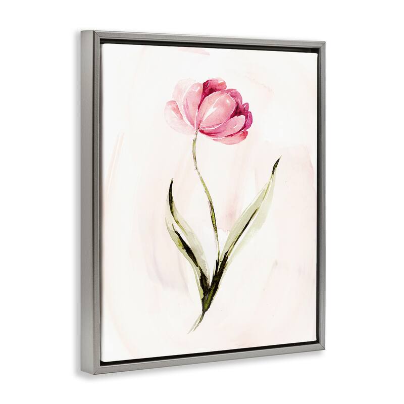Stupell Modern Pink Blossom Sprig Framed Floater Canvas Wall Art Design By Kristen Brockmon