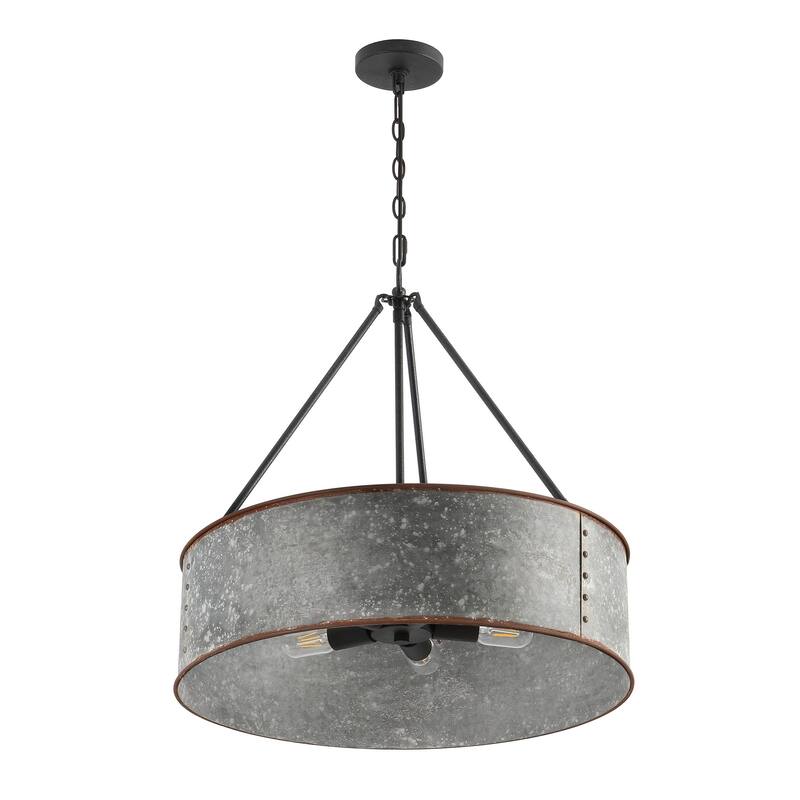 24" Industrial Rustic 5-Light Distressed Metal Drum Chandelier