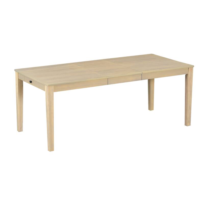 7 Pcs Dining Table Set, Solid Wood Table and Chairs Set with Extendable Dining Table, 2 Drawers and 6 Upholstered Chairs