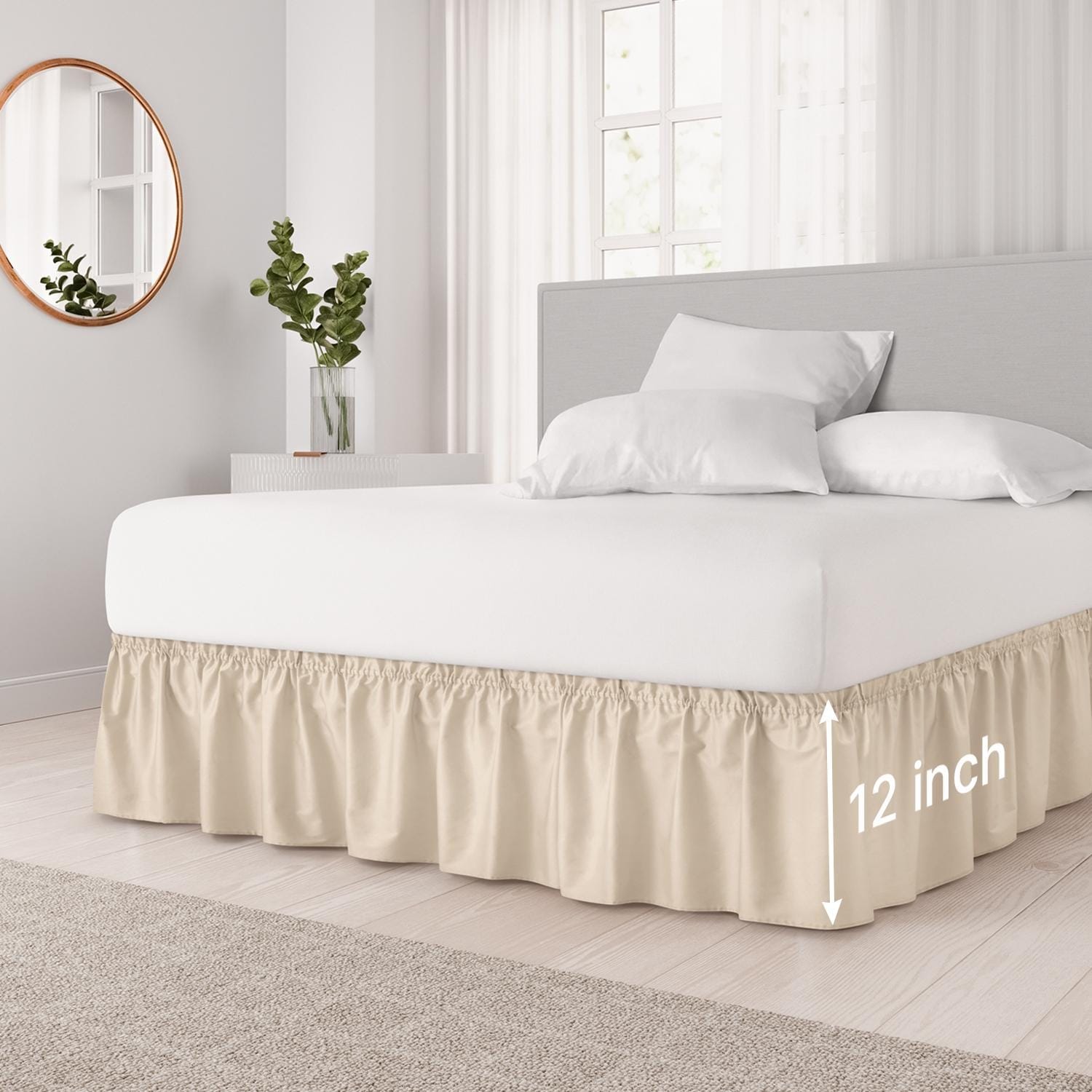 CGK Linens Ruffled Elastic Wrap Around Tailored 12 Inch Drop Bed Skirt