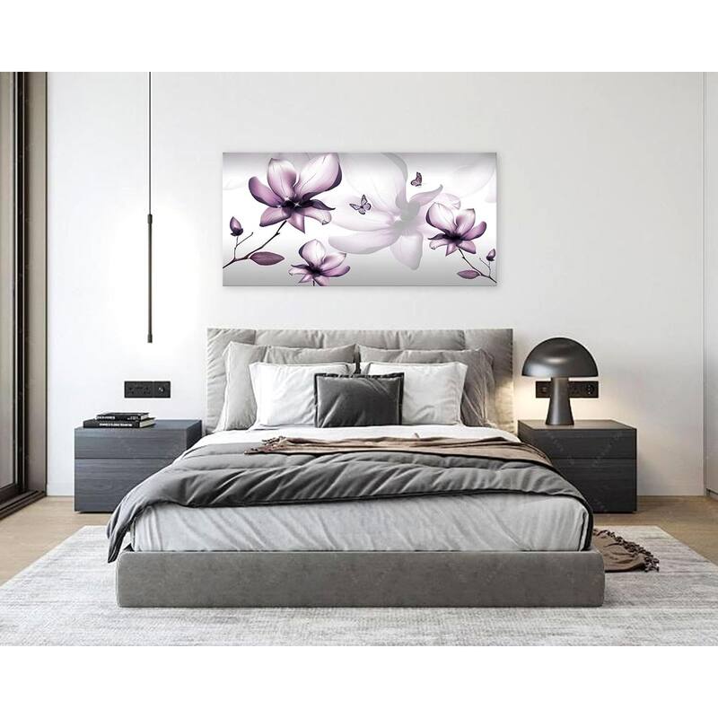 Purple Magnolia with Butterfly Flower Canvas Wall Art