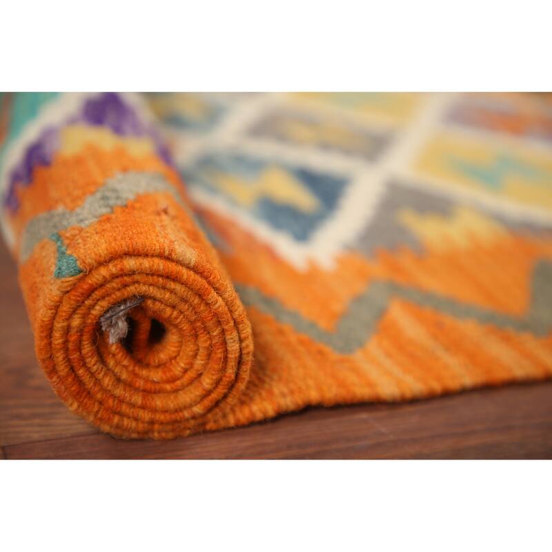Hand Woven Oriental 100% Wool Carpet Southwestern Geometric Multi-Colored Kilim Area Rug - 6' 2'' X 4' 11''
