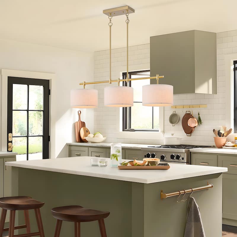 Starsky 3-Light Modern Linear Drum Fabric Kitchen Island Lights