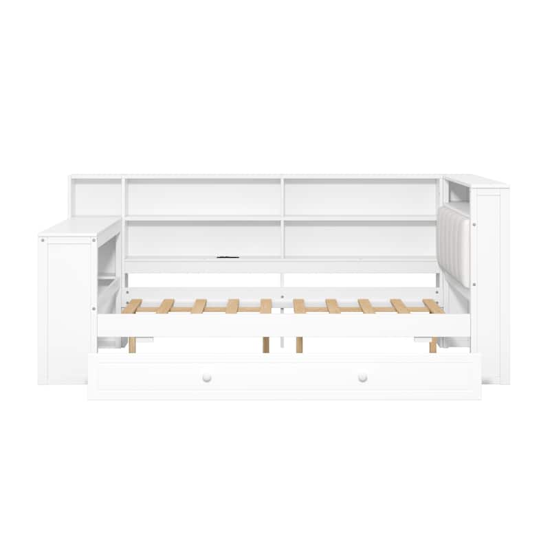 Daybed with Desk & Trundle Storage Bookcase Daybed with Socket and LED