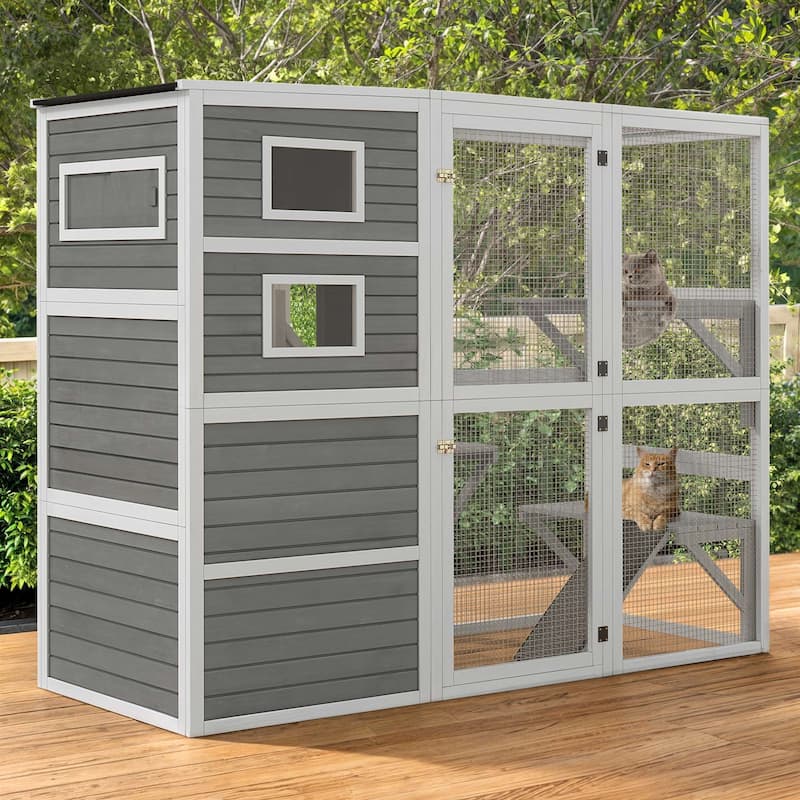 Large Ourdoor Catio Outdoor Cat Enclosure Cat Wooden Cage - Grey