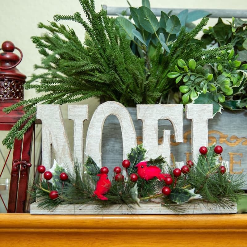 12" L NOEL Sign w Cardinal Berries