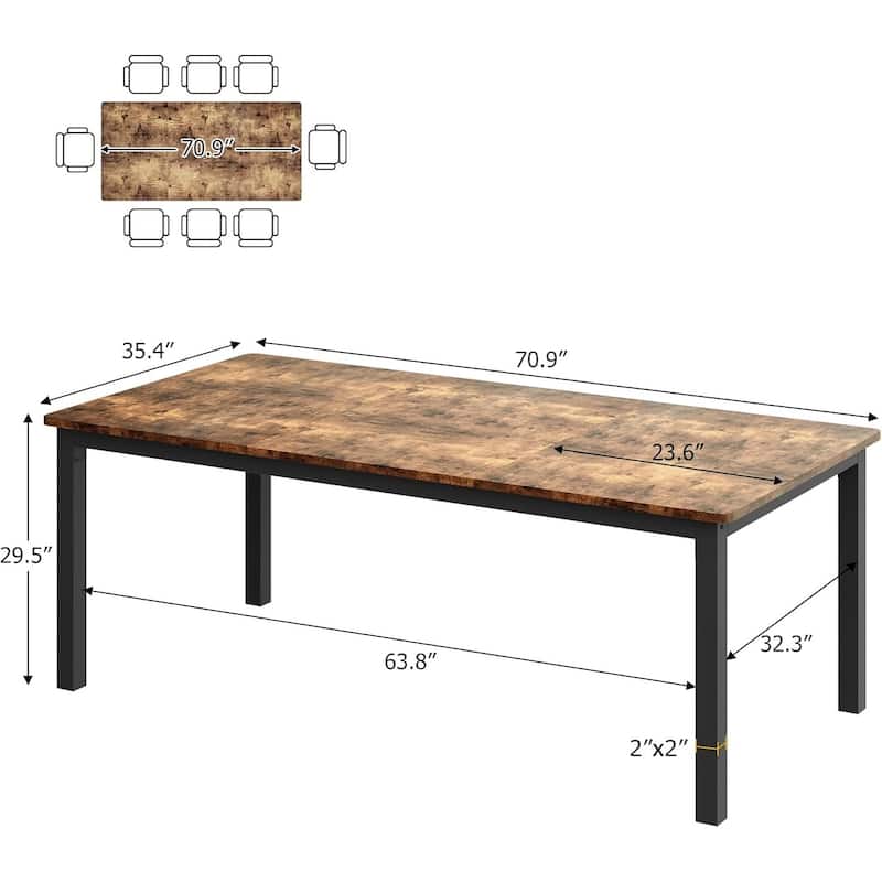 Industrial Dining Table for 8, Wooden Long Dinner Table, Kitchen Table