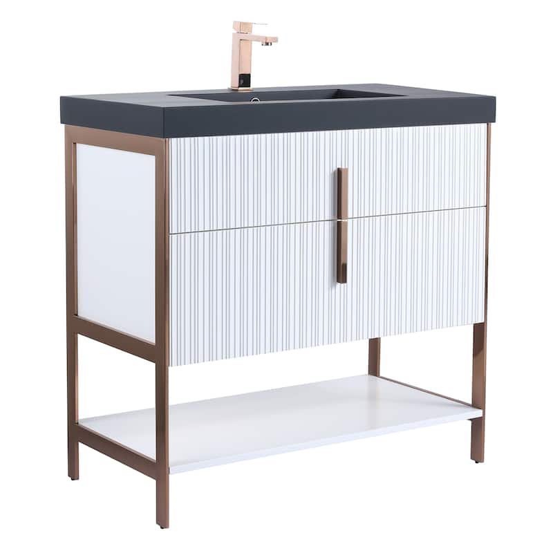 Fine Fixtures Serenity Modern Bathroom Vanity with Black Gel Acrylic Top