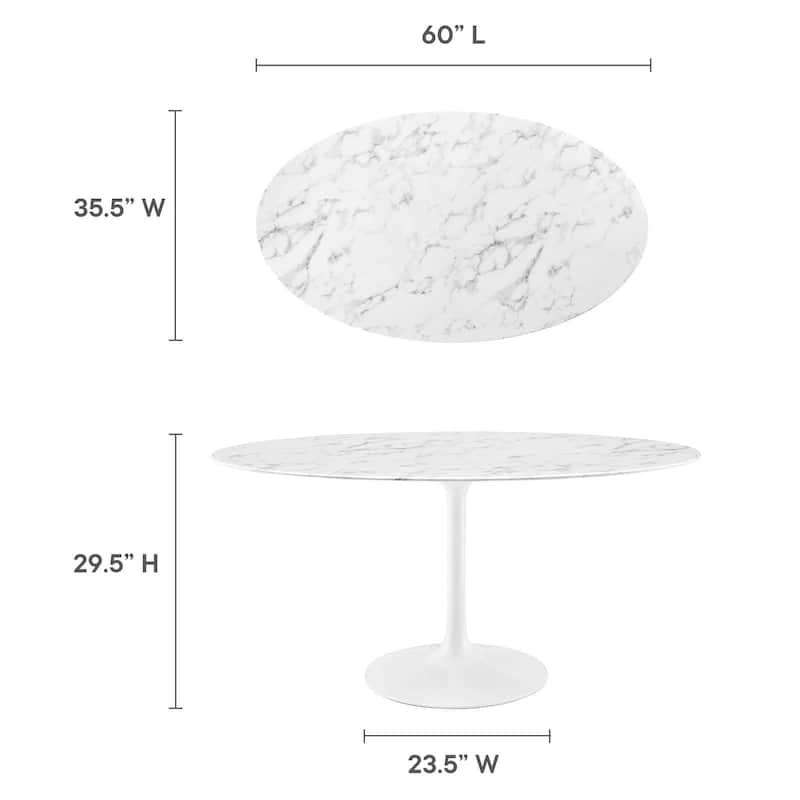 Oval Artificial Marble Dining Table - White