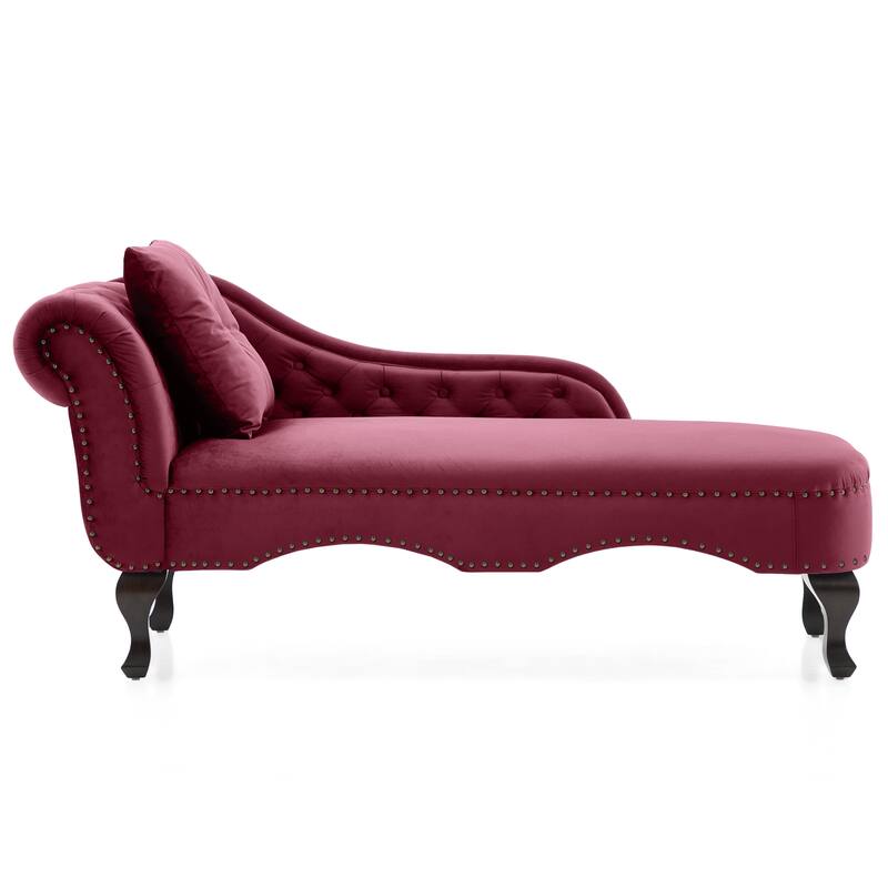 Christopher Knight Home - Bressi Modern Velvet Upholstered Chaise Lounge with Tufted Backrest, Nailhead Trim & Pillow