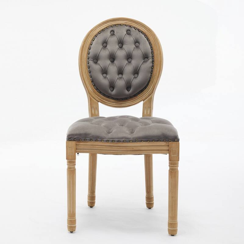 French Style Solid Wood Frame Antique Painting Linen Fabric Back Dining Chair