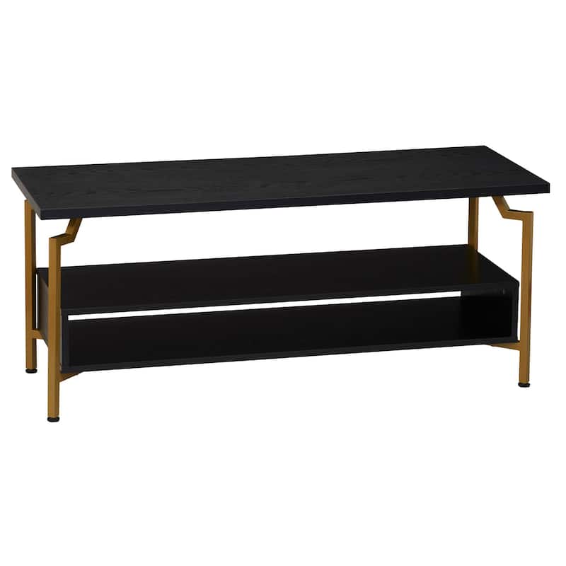 Household Essentials Modern Wood TV Stand, Rustic Hickory - Black