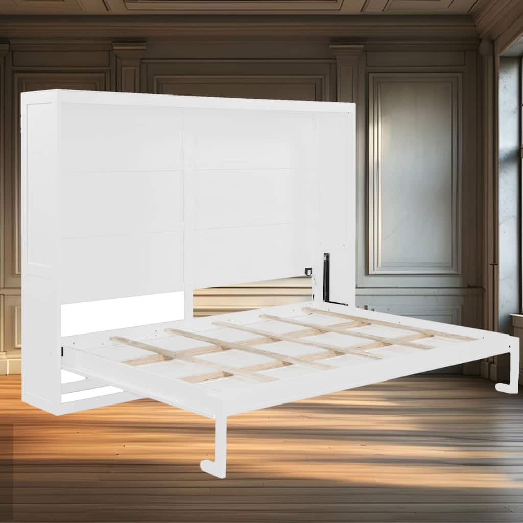 Queen Size Murphy Bed Wall Bed with LED Lights, Space-Saving Design for Multi-Use Rooms, No Box Spring Needed