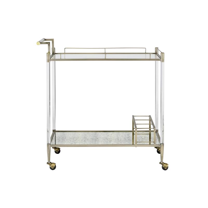 Cirro Antique Mirror & Wire Brass Finish Serving Cart(no include stool)