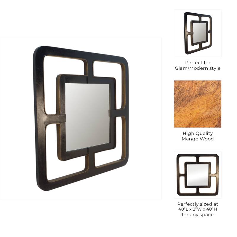 Wood Metal Wall Mirror Modern Square Geometric Open Frame - 40" Black - 40" x 2" x 40"