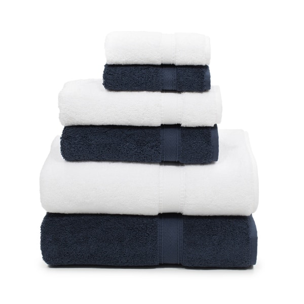 Authentic Hotel and Spa Turkish Cotton 6-piece Towel Set - White/Navy