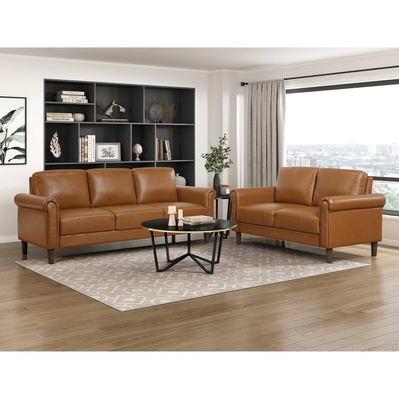 Fremont & Park Frances Faux Leather 2-Piece Living Room Set - Brown Finish Feet