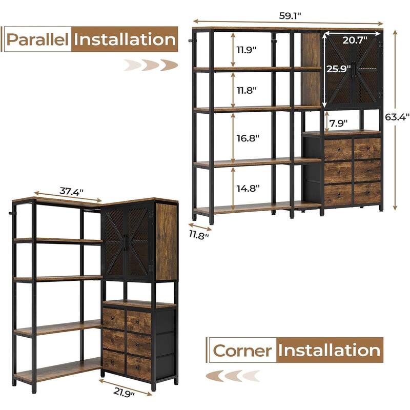 Corner Bookshelf Fabric Drawers Bookcase Display Shelf
