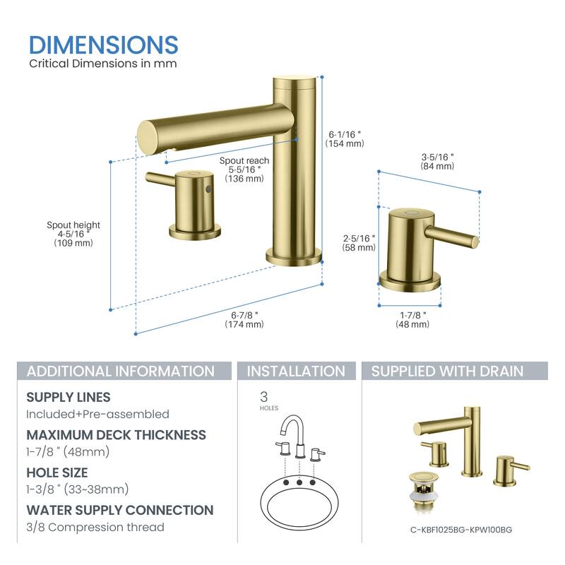Circular 8" Bathroom Sink Widespread Faucet with Drain Assembly