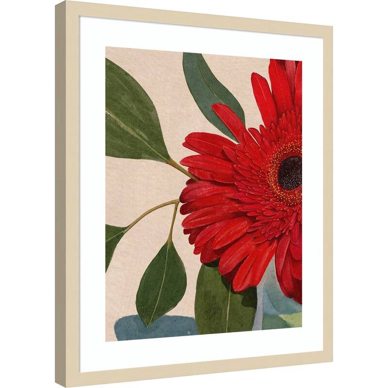 Red Gerbera Daisy Detail No. 2 by Katie Oshea Wood Framed Wall Art Print