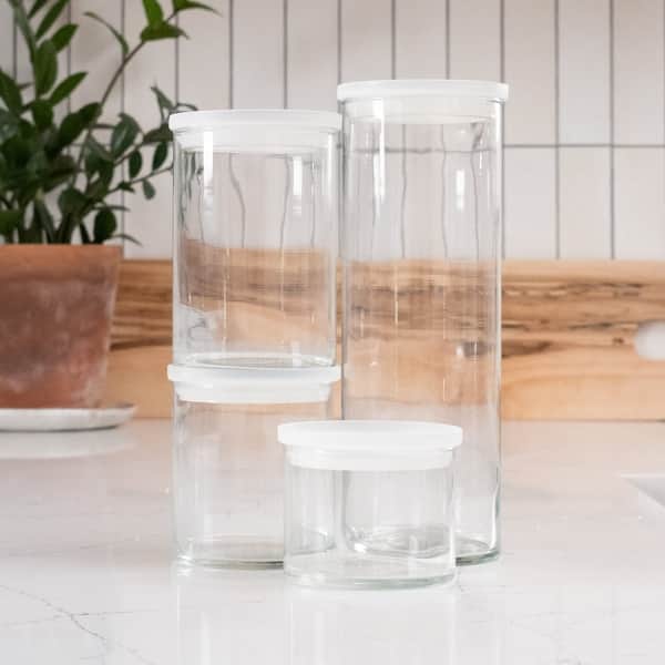 Libbey Stacking Cylinder 4 Piece Assorted Glass Jar Set with Lids - Set of 8