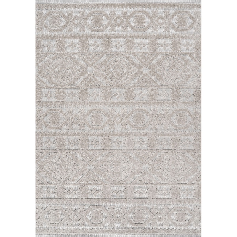 JONATHAN Y Jordan High-Low Pile Mediterranean Tile Indoor/Outdoor Area Rug - 4 X 6 - Beige