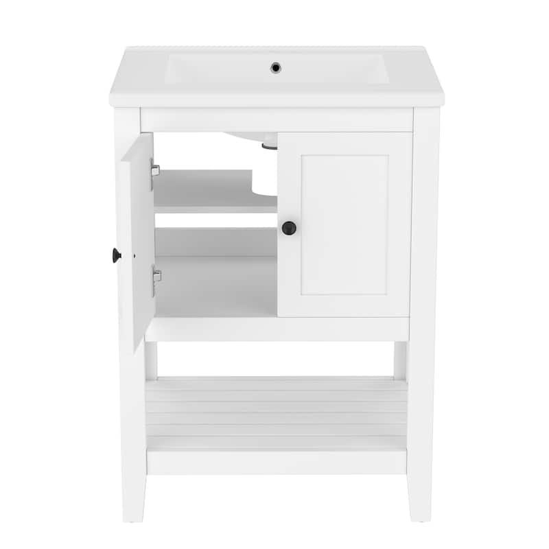 Anmytek White Modern Bathroom Vanity Ceramic Sink with Shelf