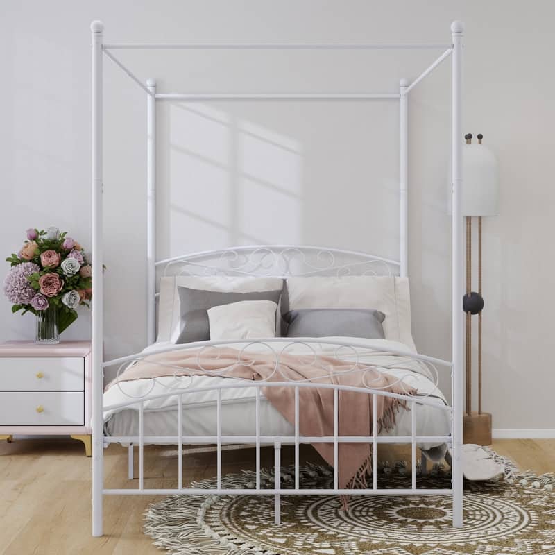 Caxkun Canopy Bed Frame Four-Poster Metal Platform Bed