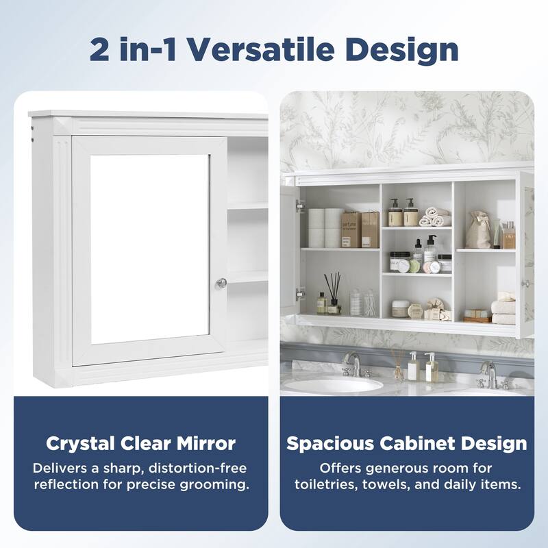 55 Inch Wall Mount Medicine Cabinet with Dual Mirrors, Adjustable Shelves and Soft Close Hinges