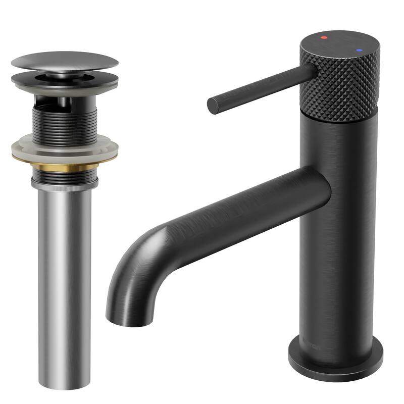 Karran Tryst KBF460 Single-Handle Single Hole Basin Bathroom Faucet with Matching Pop-up Drain - Gunmetal Grey