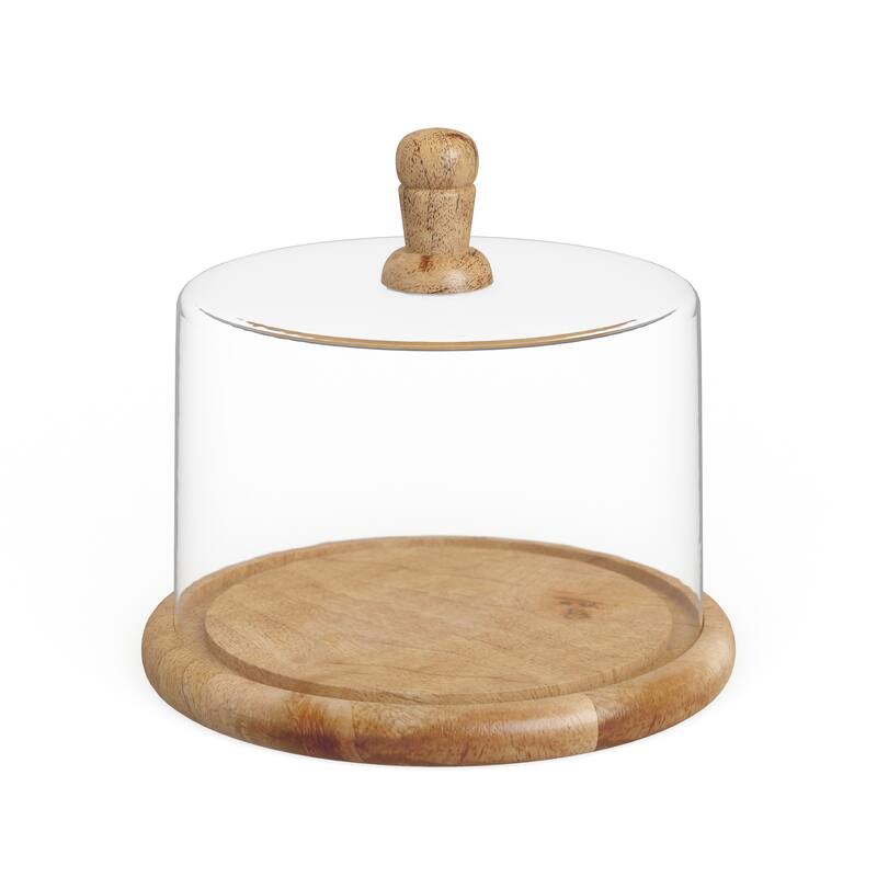 Brown Glass Cake Stand with Glass Lid - 8 x 8 x 6 Round