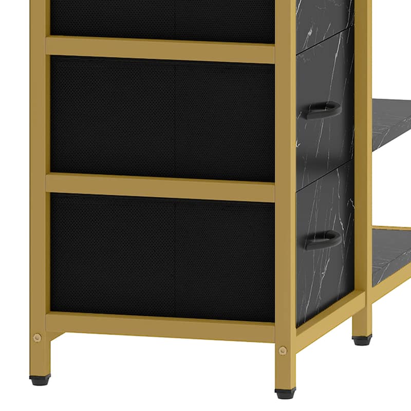 Moasis L Shape Nail Desk with Built-in Charging Station and Marbling Texture Manicure Station