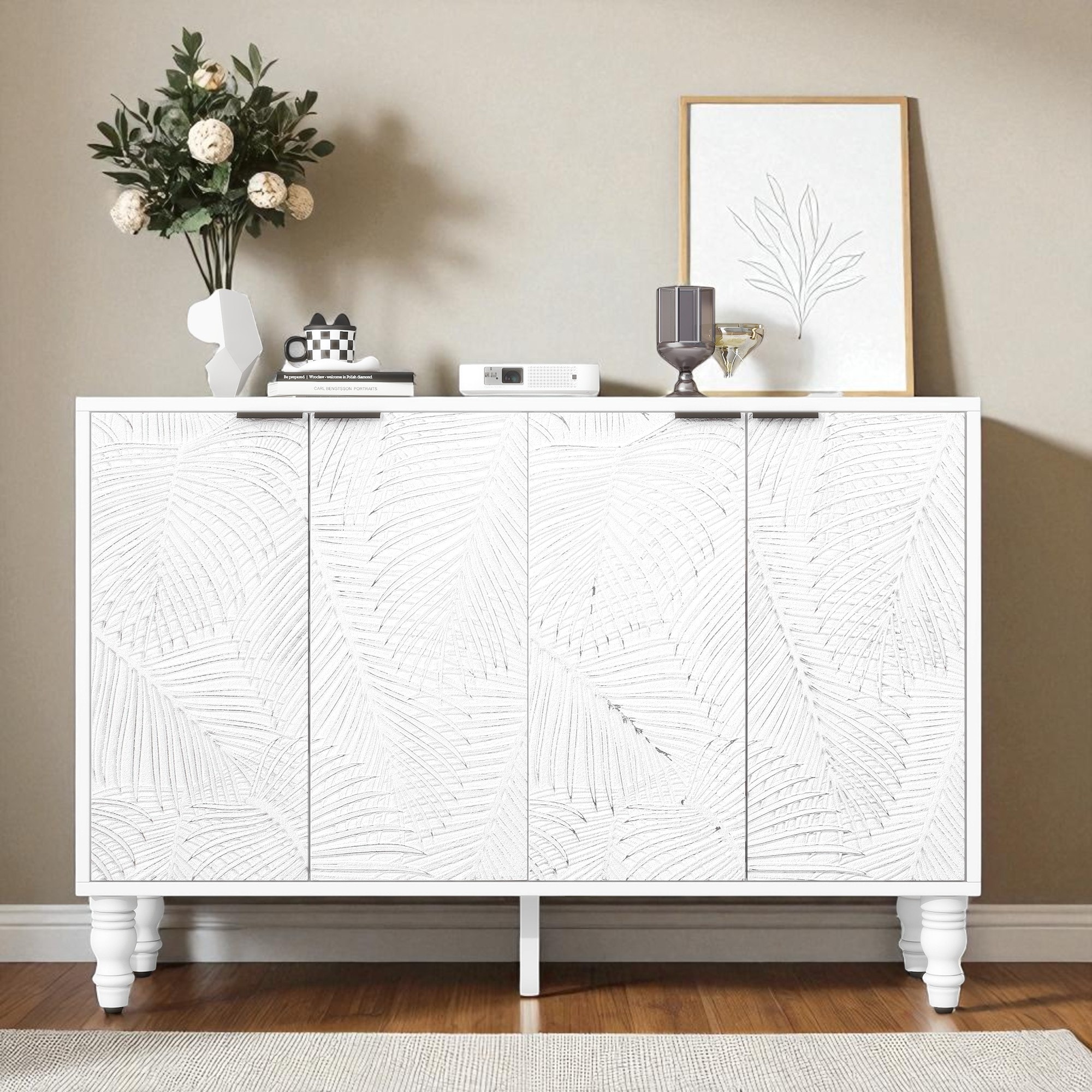 47.2'' Modern TV Stand with Adjustable Shelves,Entertainment Center with 2 Cabinets,Solid Wood Legs,Anti-Tip Device聽