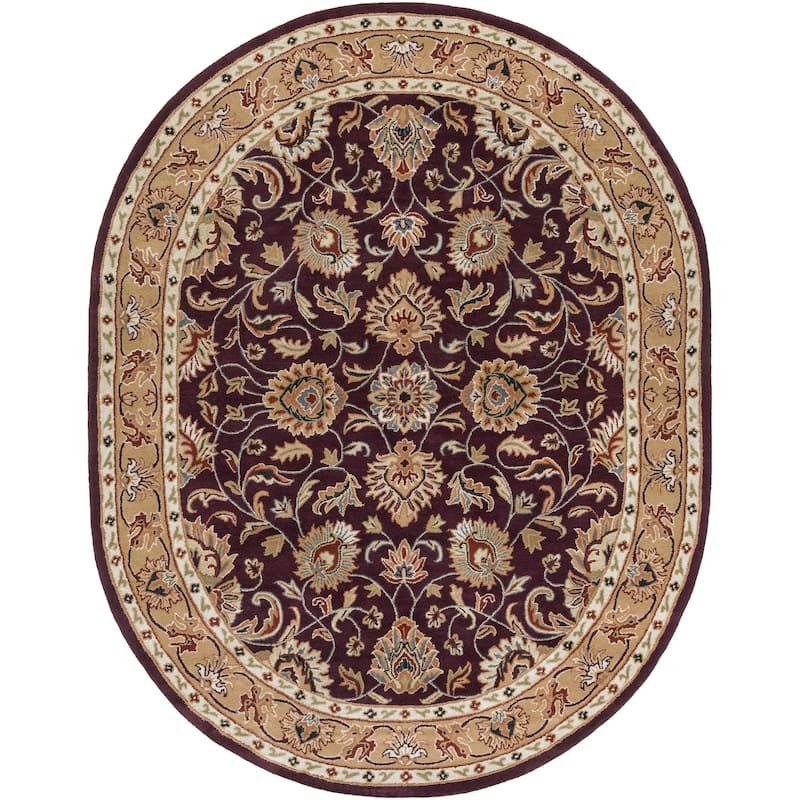 Livabliss Caesar Updated Traditional Border Area Rug. - 8' x 10' Oval - Dark Red/Sepia