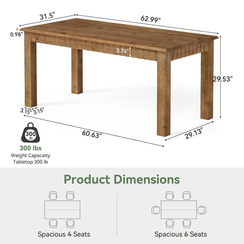 63-Inch Rectangular Solid Wood Dining Table for 4-6People - 62.99" L x 31.5" W x 29.53" H