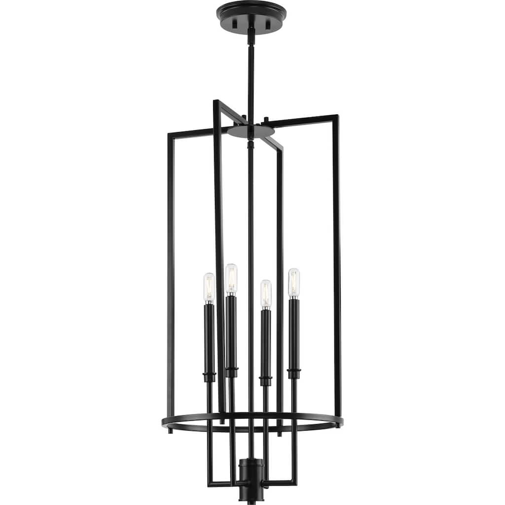 Elara Collection Four-Light New Traditional Matte Black Chandelier Foyer Light - 15 in x 15 in x 31.37 in