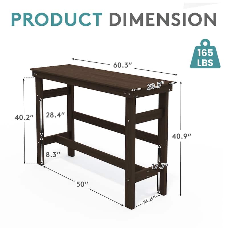 40-inch Outdoor Patio HDPE Pub Bar Table, Balcony Table