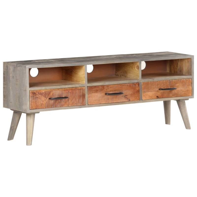 vidaXL TV Stand Gray 51.2"x13.8"x20.1" Solid Rough Mango Wood