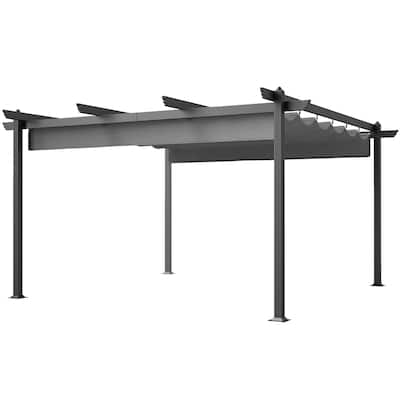 Retractable Aluminum Pergola with 180g Polyester Canopy UPF 30 Plus Gray White for Patio Garden or Terrace