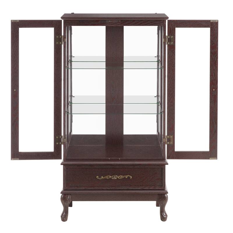 Curio Cabinet Lighted Glass Cabinet Glass Wine Cabinet Curio Display Cabinet with Adjustable Glass Shelves 2 Doors and 1 drawer