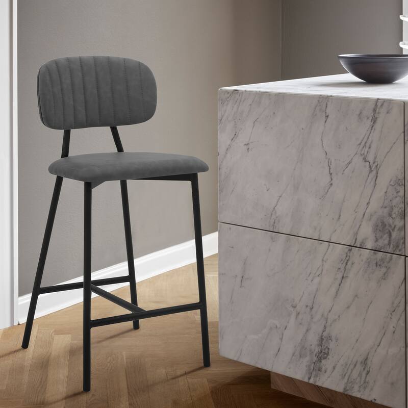 Rococo Faux Leather and Metal Upholstered Counter Height Bar Stool - Grey